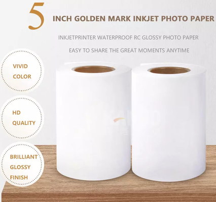 China Golden Mark 5 inch 127mm 50m 240g Waterproof RC Glossy dx100 Roll Inkjet Photo Paper for Fuji Dry MiniLab supplier