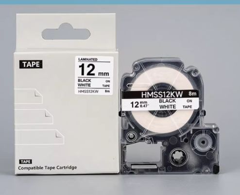 China HMSS12K 12mm White label tape cassette For Brother label printer Black on White supplier