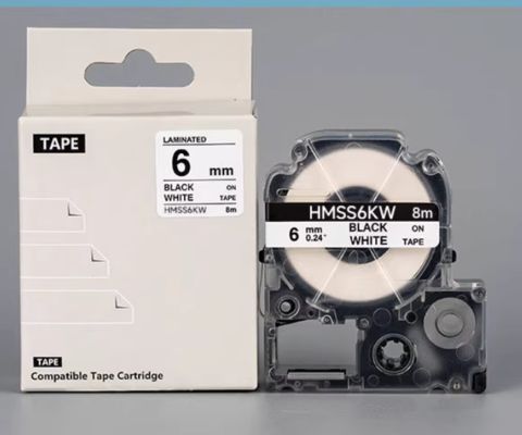 China HMSS06K 6mm White label tape cassette For Brother label printer Black on White supplier