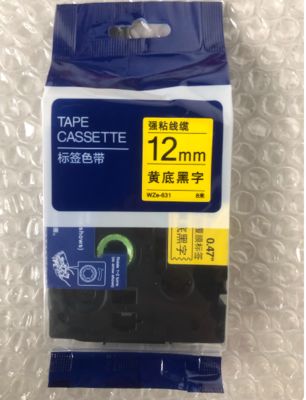 China 12mm P-Touch Black on yellow label tape cassette WZE-631 for Brother Electronic Lettering Machine tube printer supplier
