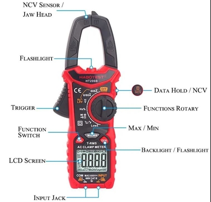 HT206B Digital Clamp Meter AC Current Voltage Resistance Continuity Measuring Tester supplier