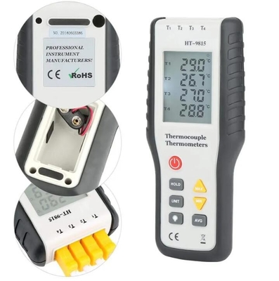 HTI HT-9815 4-Channel Portable White K-Type Digital Thermocouple Sensor Thermometer supplier