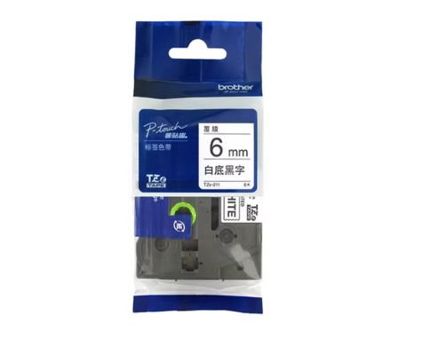 6mm P-Touch Black on white label tape cassette TZe-211 for Brother Electronic Lettering Machine tube printer supplier