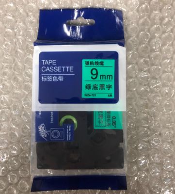 9mm P-Touch Black on green label tape cassette WZE-721 for Brother Electronic Lettering Machine tube printer supplier